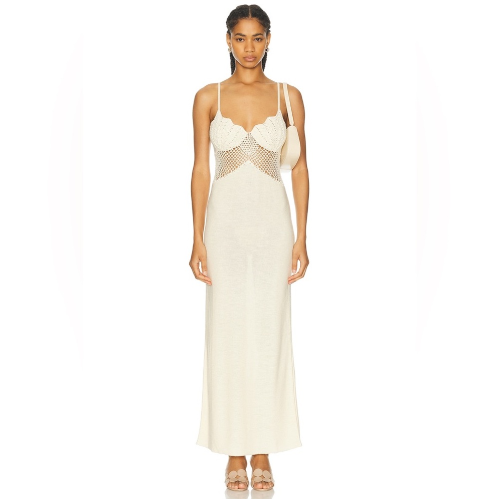 Staud Tara Knitted Cotton Beige Cream Maxi Dress Sz XL
